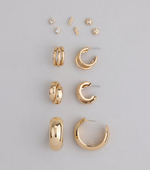 Six-Pack Rhinestone Studs And Hoop Earrings Set