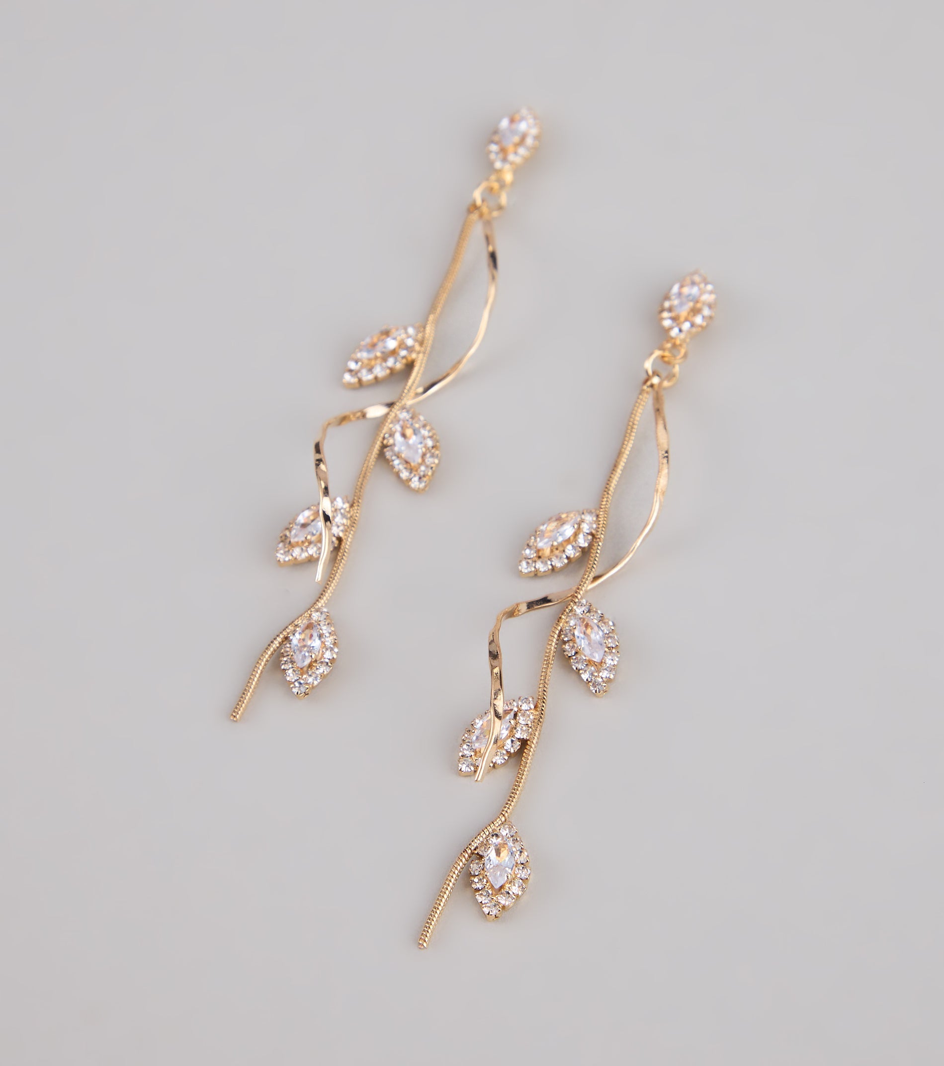 Elegant Nature Rhinestone Leaf Twist Earrings