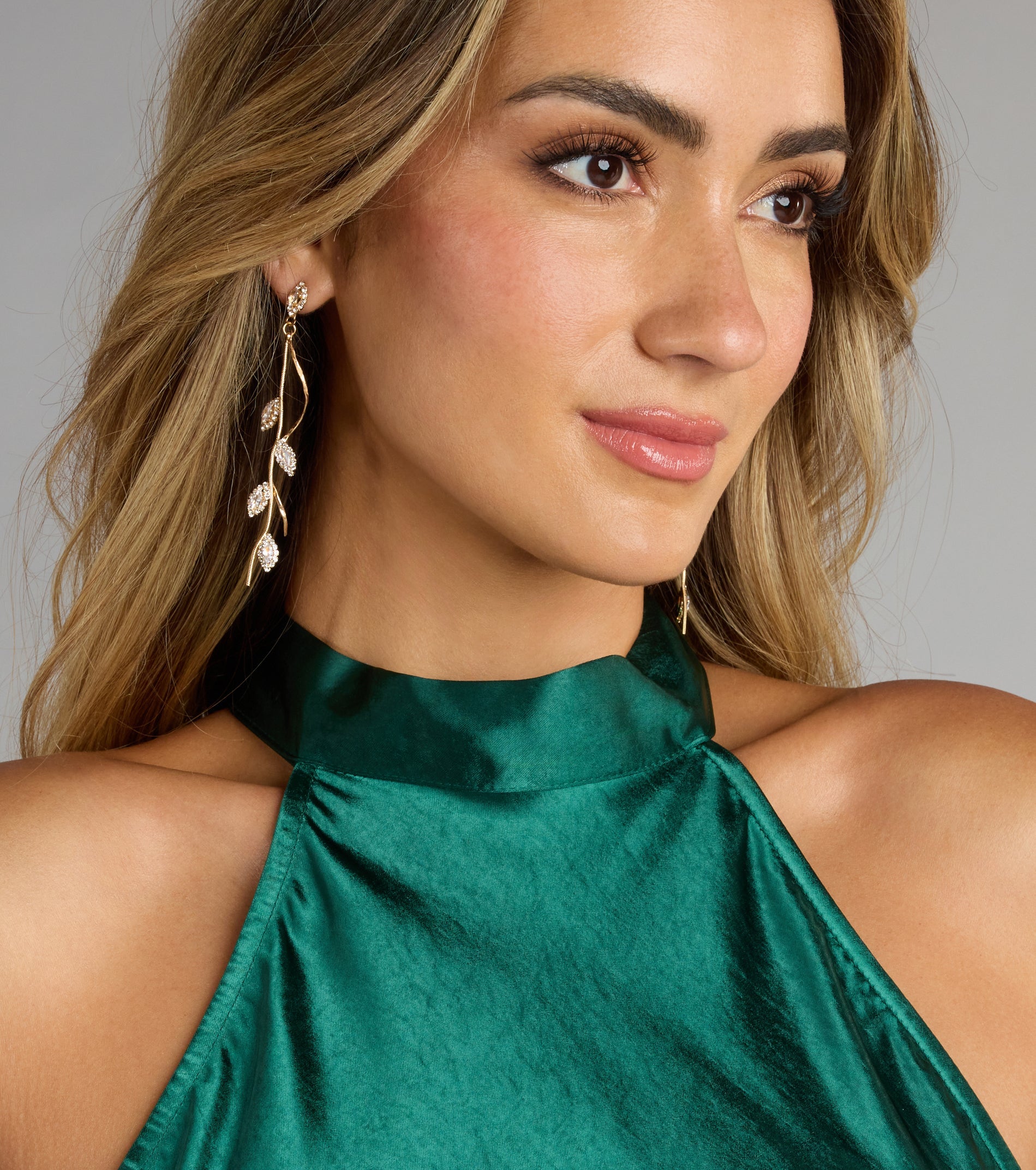 Elegant Nature Rhinestone Leaf Twist Earrings