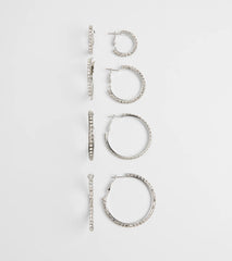 Classic Shine Rhinestone Hoop Earrings Set