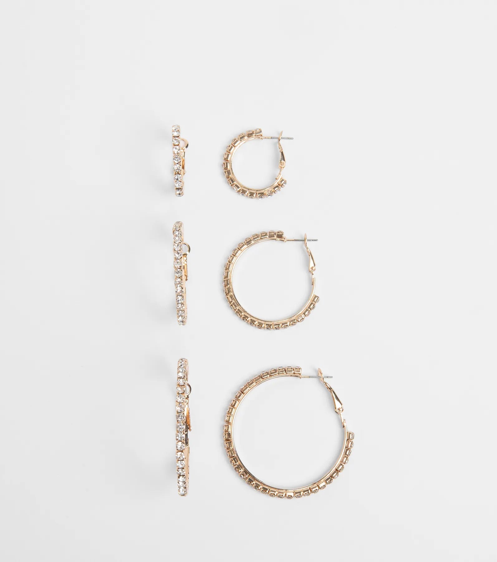 Classic Shine Rhinestone Hoop Earrings Set