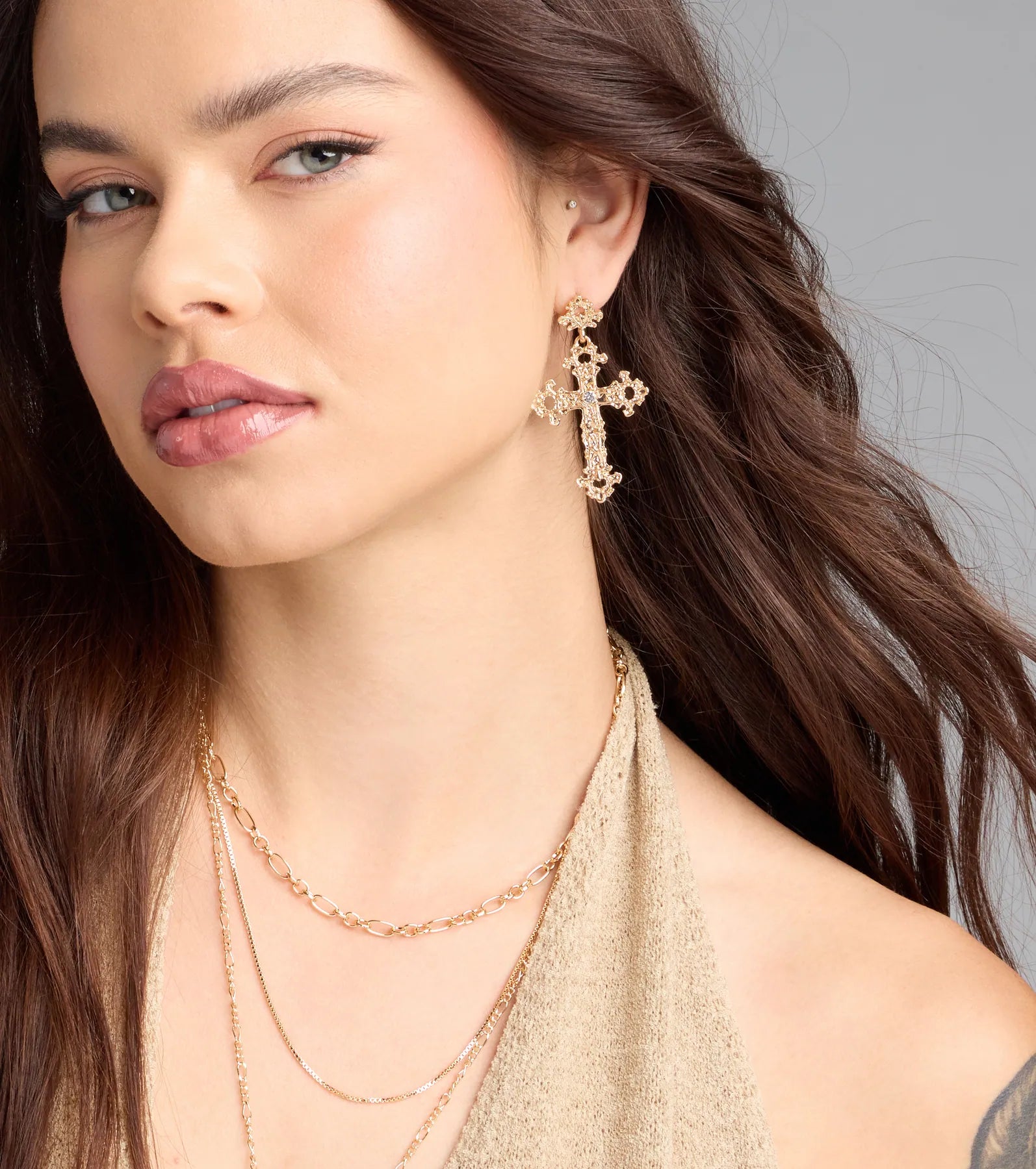 Glamorous Statement Cross Earrings