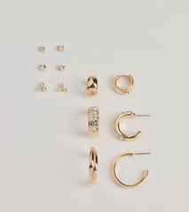 Trendy Sparkle Stud And Hoop Earrings Set
