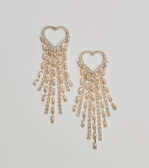 Love For Glamour Rhinestone Heart Fringe Earrings