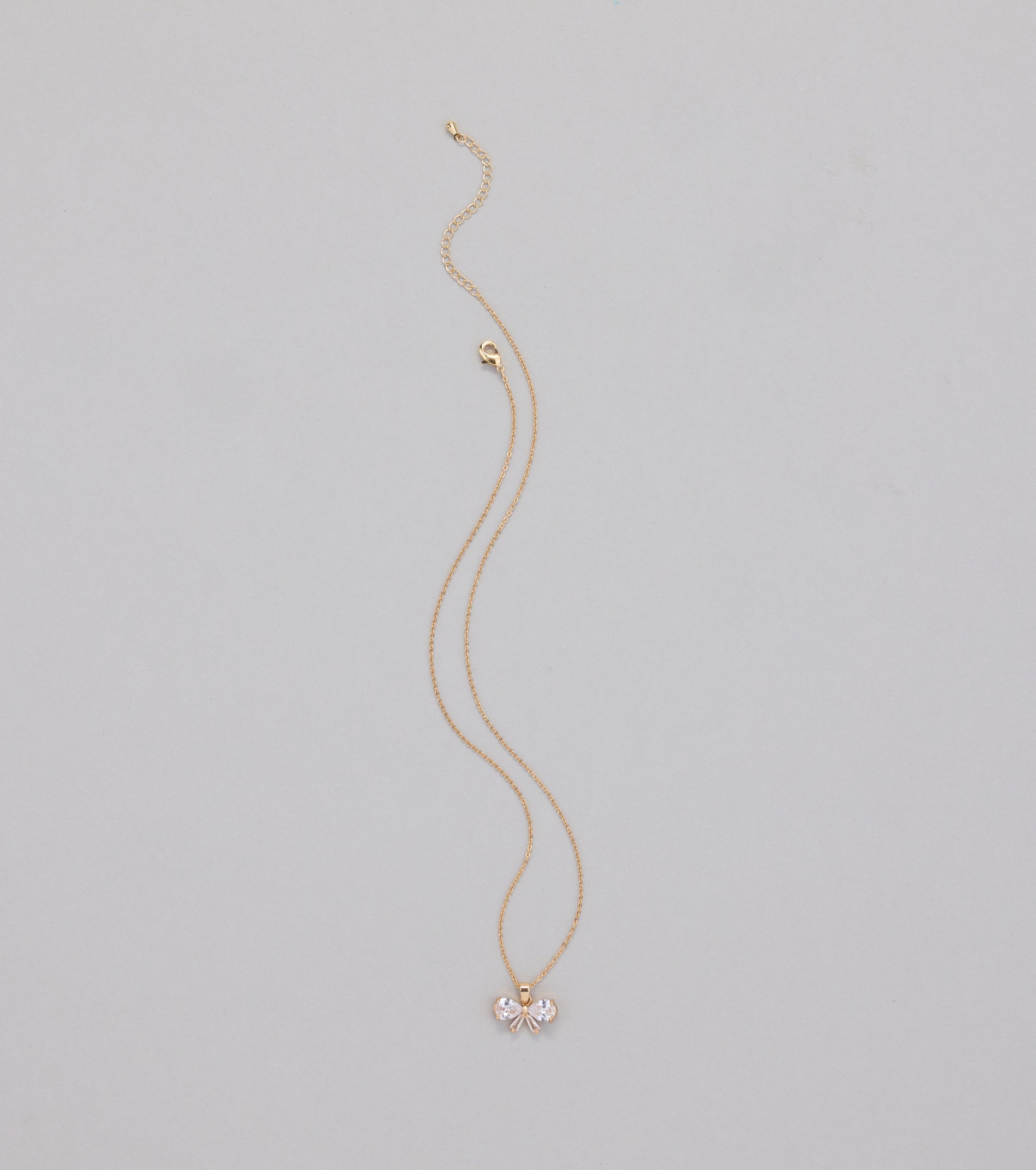 Dainty Glam Cubic Zirconia Bow Charm Necklace