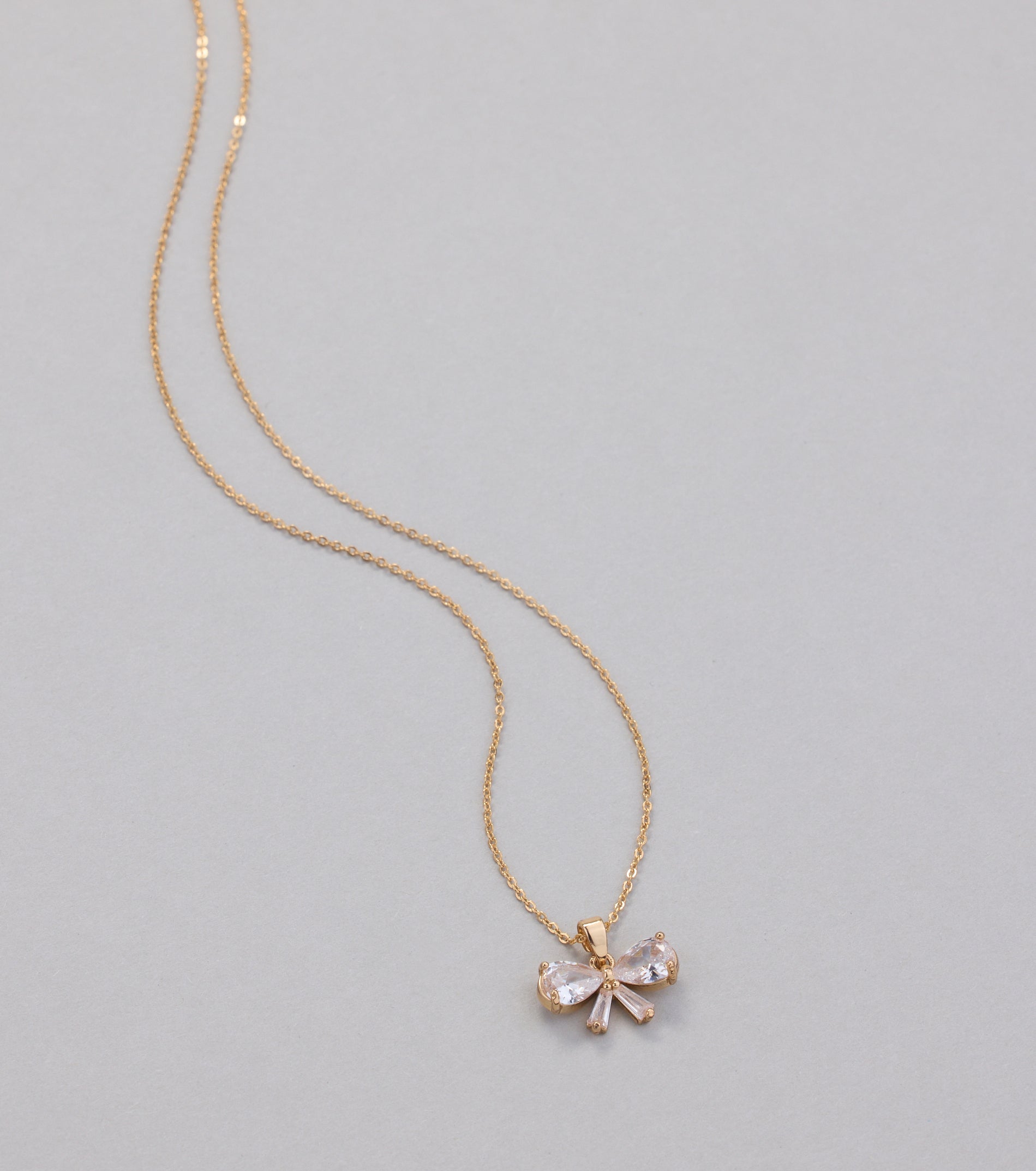 Dainty Glam Cubic Zirconia Bow Charm Necklace