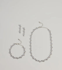 Glimmering Rhinestone And Pearl Necklace, Bracelet, And Earrings Set