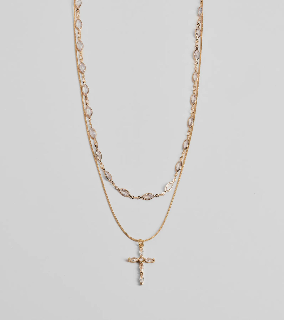 Graceful Shine Layered Cross Charm Rhinestone Necklace