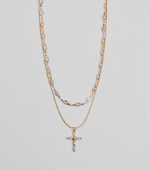 Graceful Shine Layered Cross Charm Rhinestone Necklace