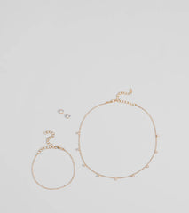 Delicate Glam Rhinestone Necklace, Bracelet, And Earrings Set
