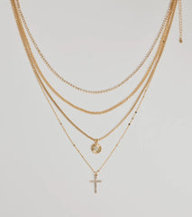 Sleek Bliss Layered Cross Charm Necklace