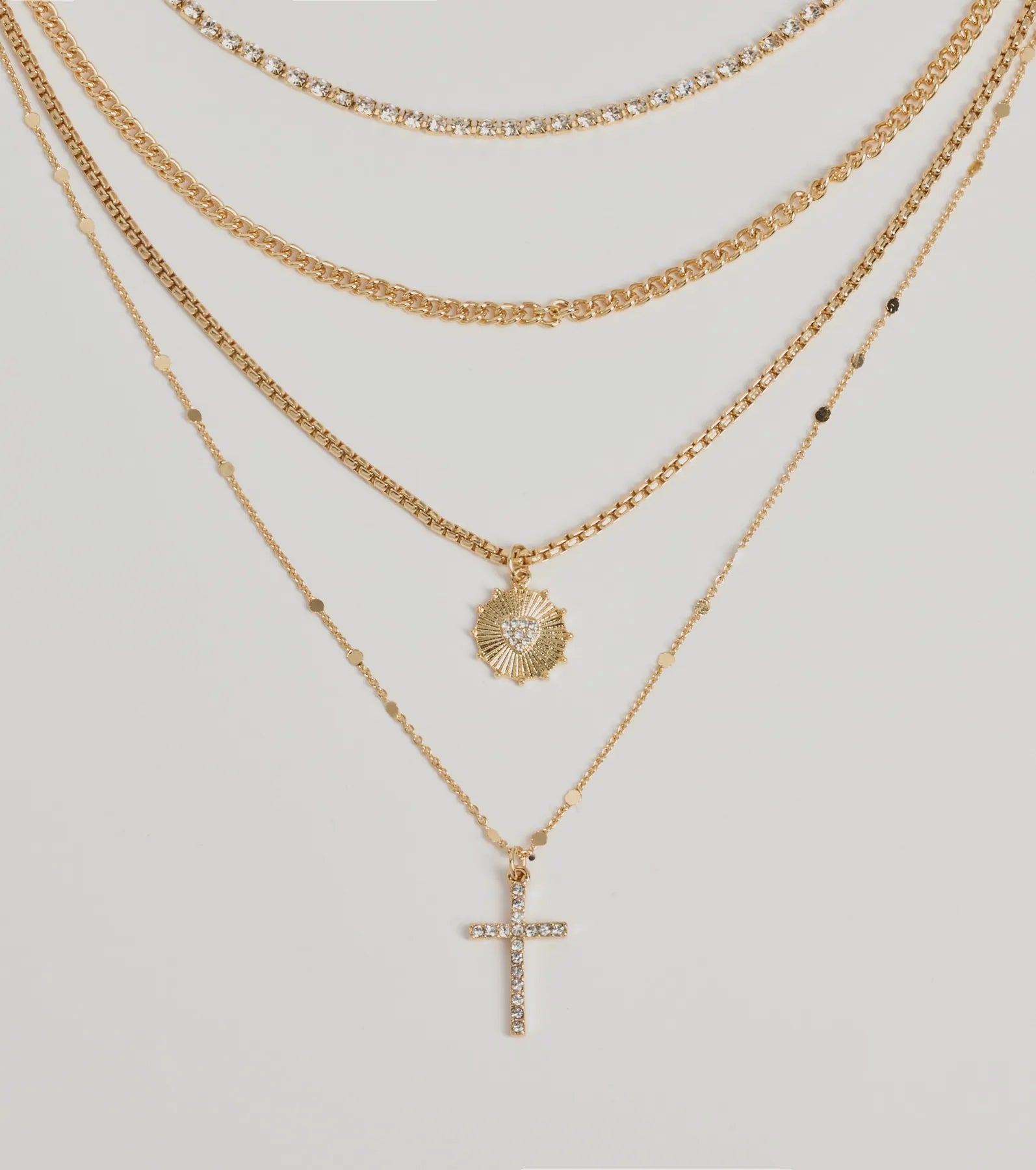 Sleek Bliss Layered Cross Charm Necklace