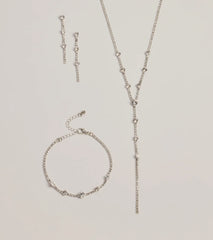 Glam Rhinestone Lariat Necklace, Bracelet, And Earrings Set