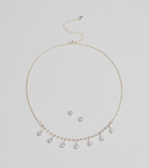 Luxe Dainty Cubic Zirconia Necklace And Stud Earrings Set
