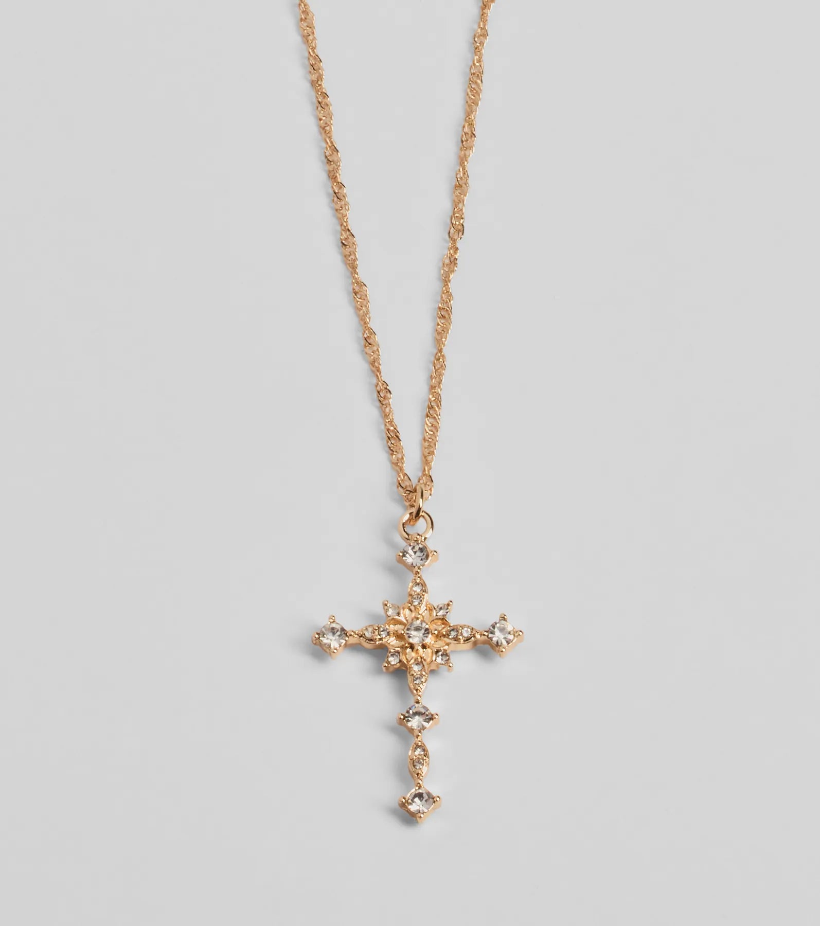 Dainty Glam Rhinestone Cross Pendant Necklace