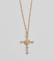 Dainty Glam Rhinestone Cross Pendant Necklace