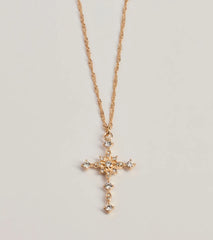 Dainty Glam Rhinestone Cross Pendant Necklace
