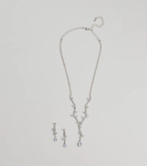 Chic Leaf-Shaped Rhinestone Necklace And Earrings Set