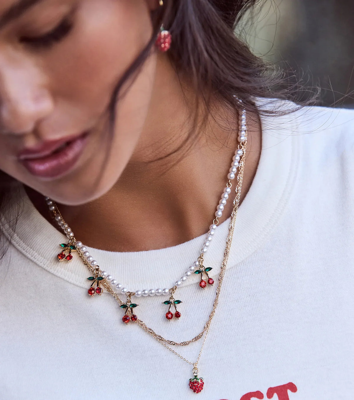 In Season Strawberry Earrings And Necklace Set