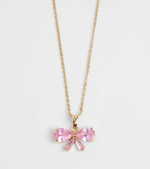 Dainty Glam Cubic Zirconia Bow Charm Necklace