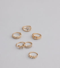 Take A Bow Rhinestone Eight Pack Ring Set
