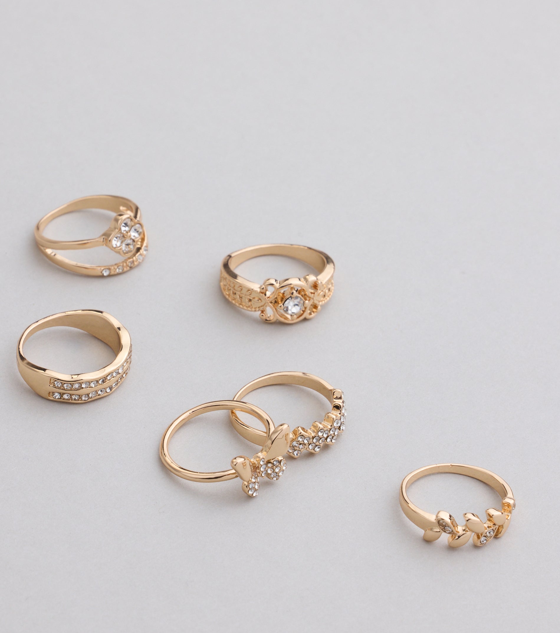 Take A Bow Rhinestone Eight Pack Ring Set