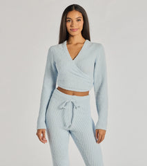 Cozy Life Chenille Knit Wrap-Front Crop Top