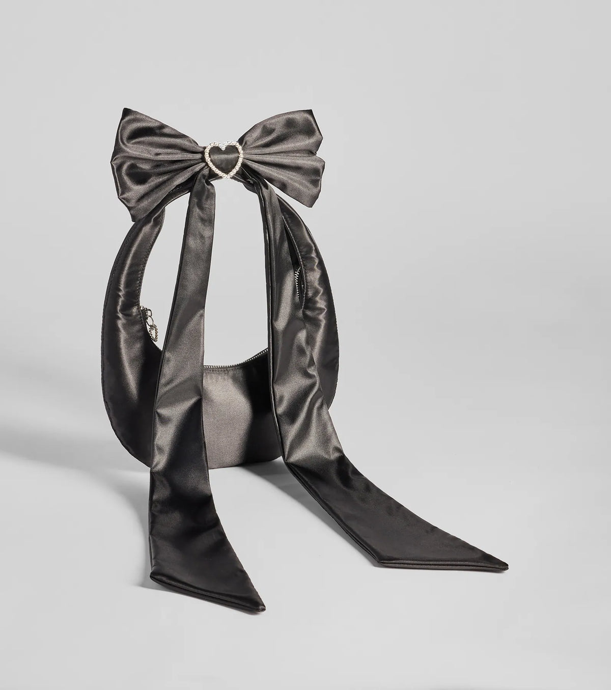 Luxe Rhinestone Bow Strap Satin Shoulder Bag