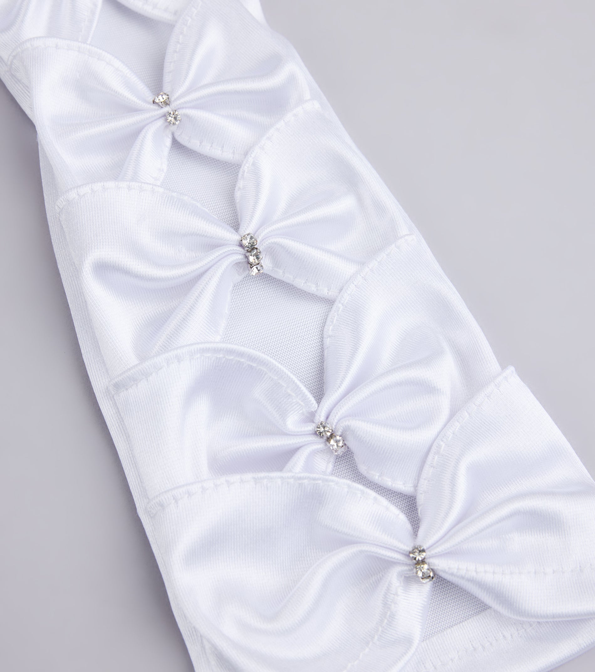 Vintage Charm Satin Rhinestone Bow Gloves