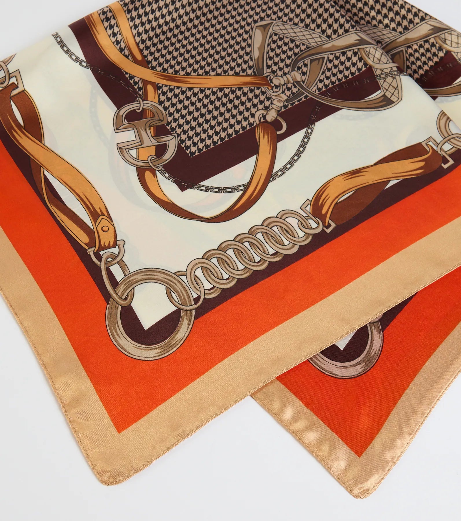 Chic Chain Houndstooth Print Satin Scarf