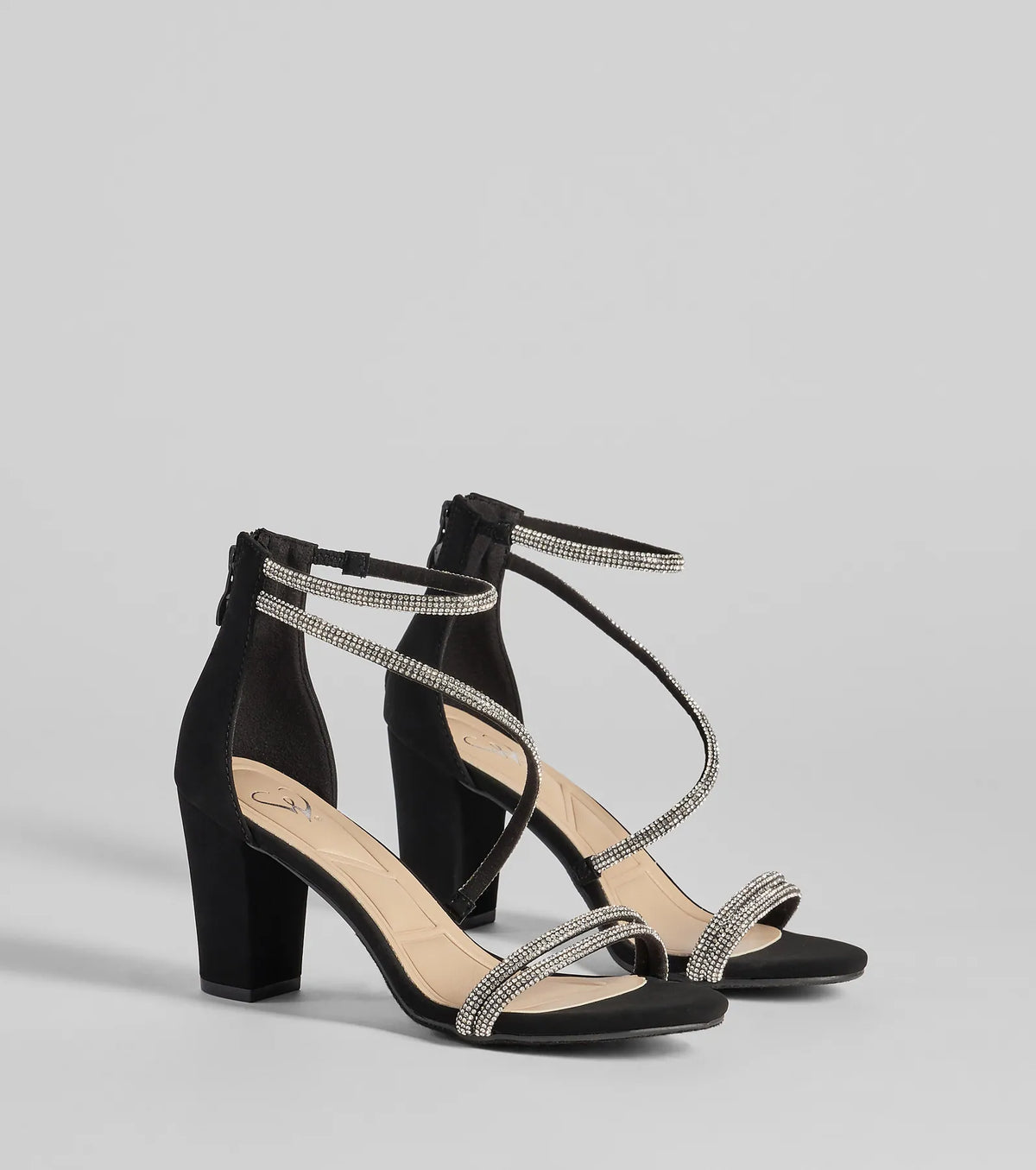 Language Of Glam Rhinestone Strap Block Heels