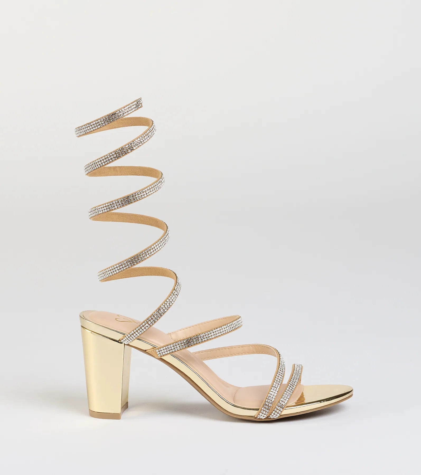 Elevated Status Rhinestone Spiral Block Heels