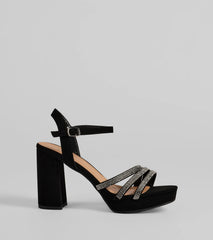 Stepping Out Rhinestone Strappy Platform Block Heels