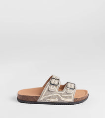 Pretty Glam Rhinestone Pearl Buckle Slide Sandals