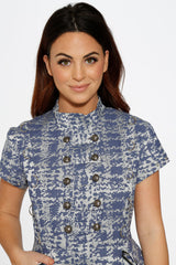 Blue Jacquard High-Low Dress