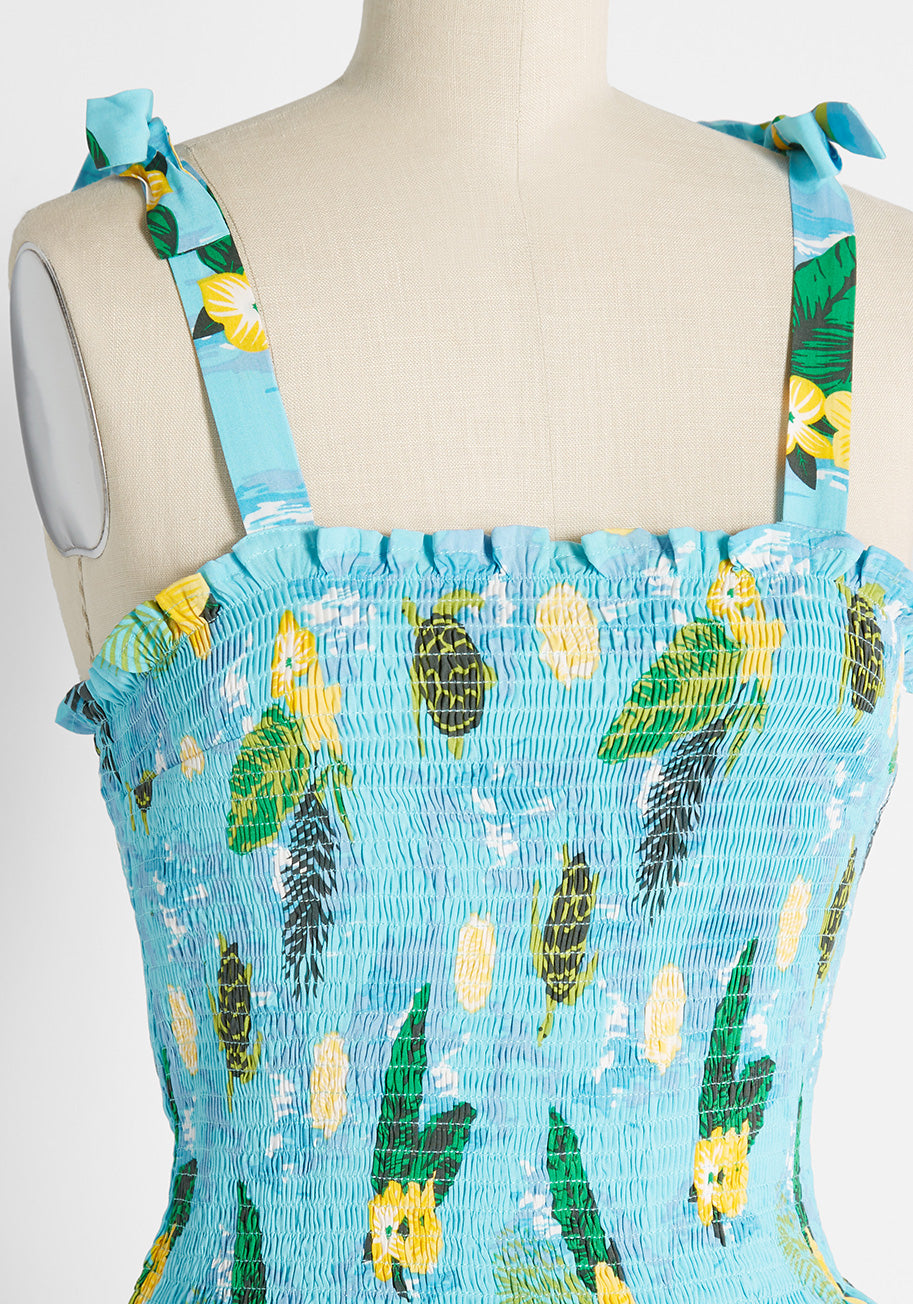 ModCloth x Collectif Sea Turtle Soiree Smocked Tank Top (Final Sale)