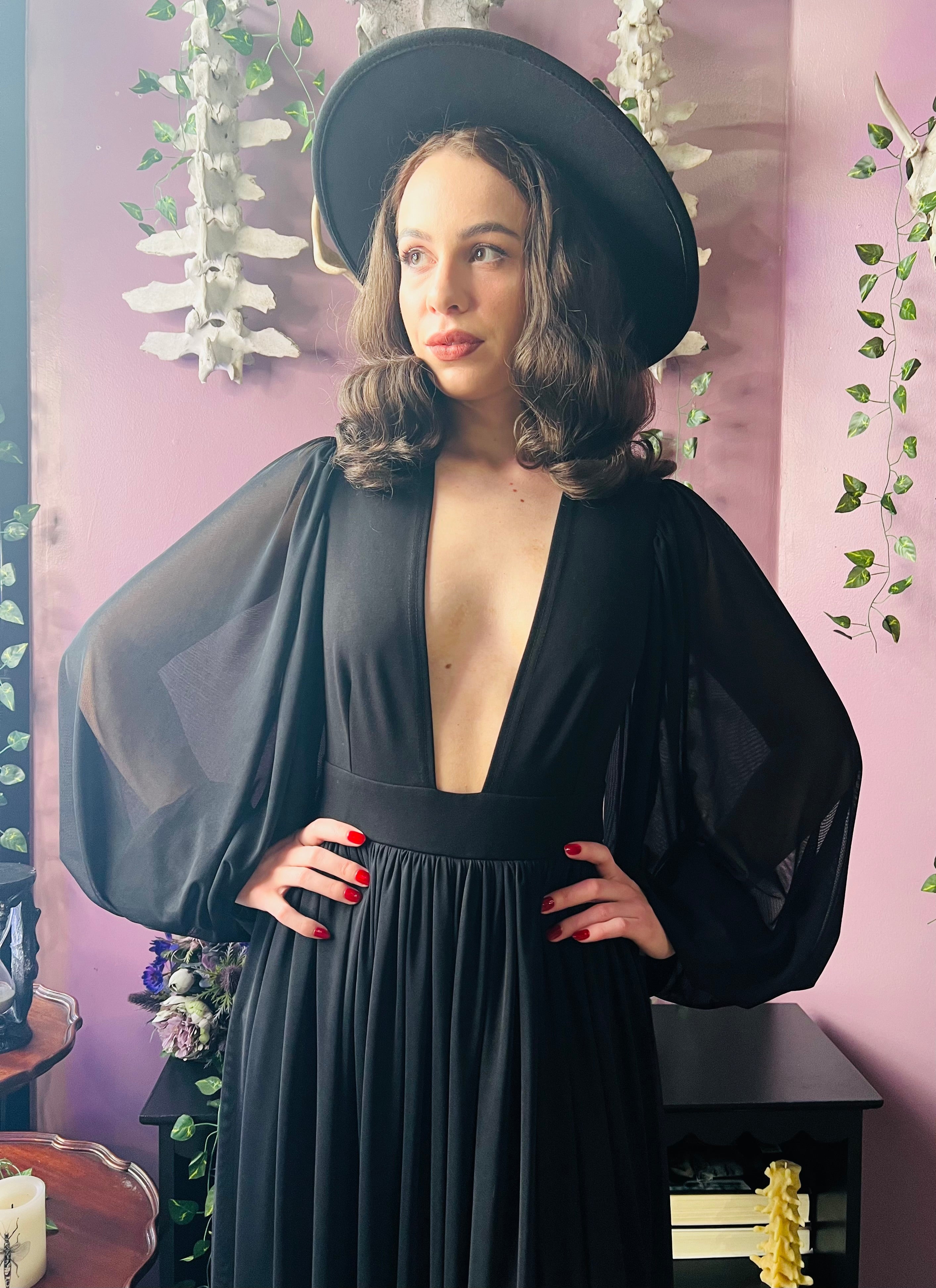 Minerva - Hauntingly Dramatic Mesh Maxi Dress with Built In Shorts
