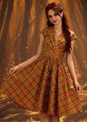 Greta Surplice Dress in Orange Plaid