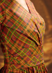 Greta Surplice Dress in Orange Plaid
