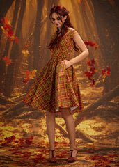 Greta Surplice Dress in Orange Plaid