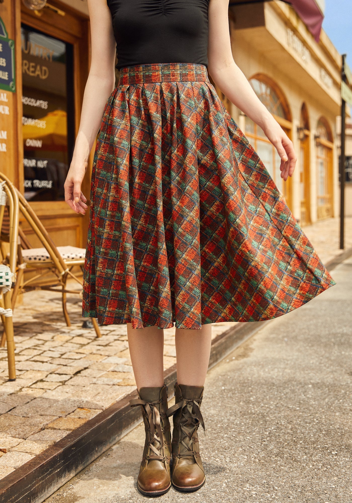Doris 100% Cotton Skirt - Red Plaid