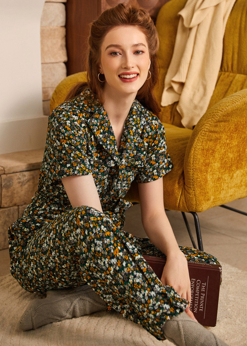 Mushroom About Town Jumpsuit - Ditsy Floral Edition