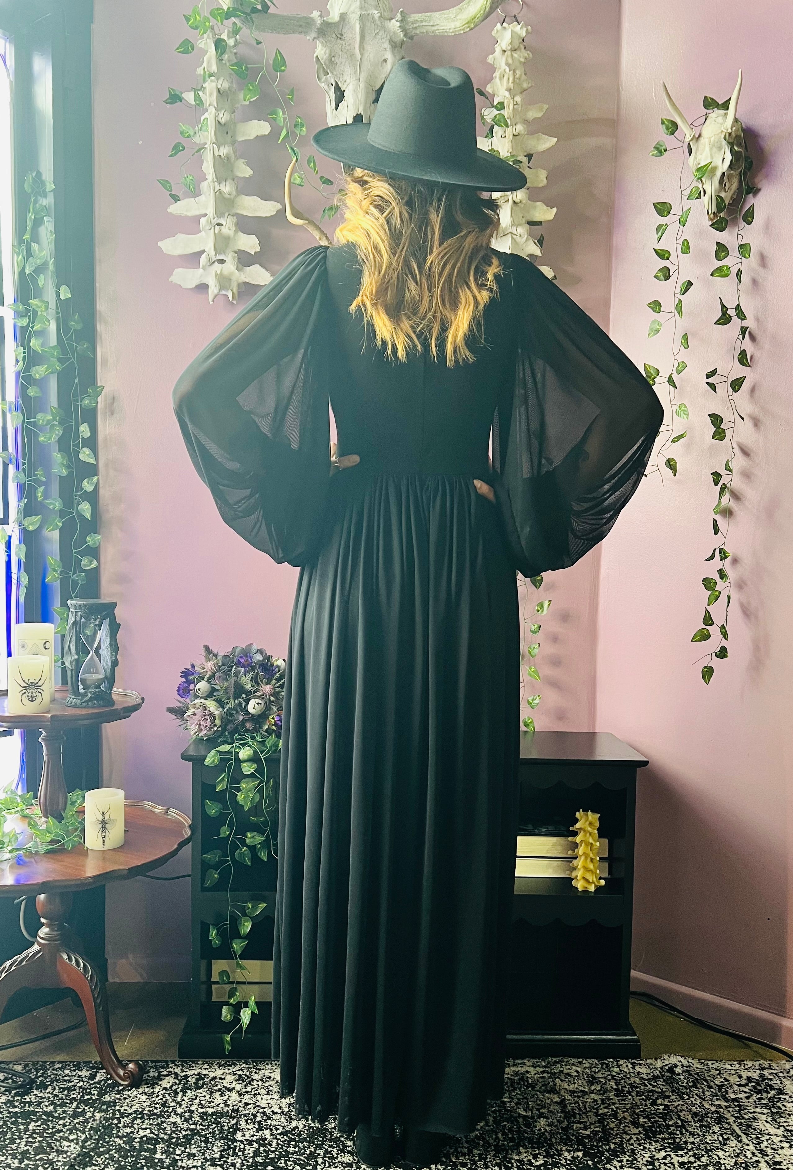 Minerva - Hauntingly Dramatic Mesh Maxi Dress with Built In Shorts