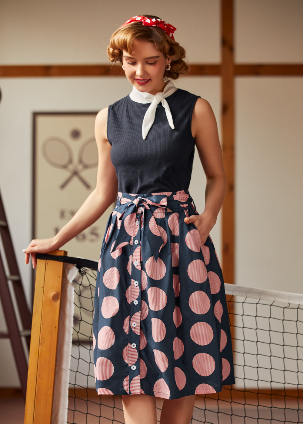 Rydell High Revisited Sleeveless Tie-Neck Top
