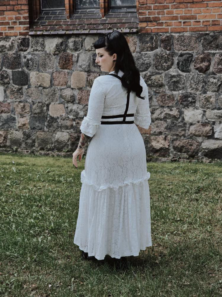 Mina - Ivory Floral Lace Bride of the Vampire Maxi Dress