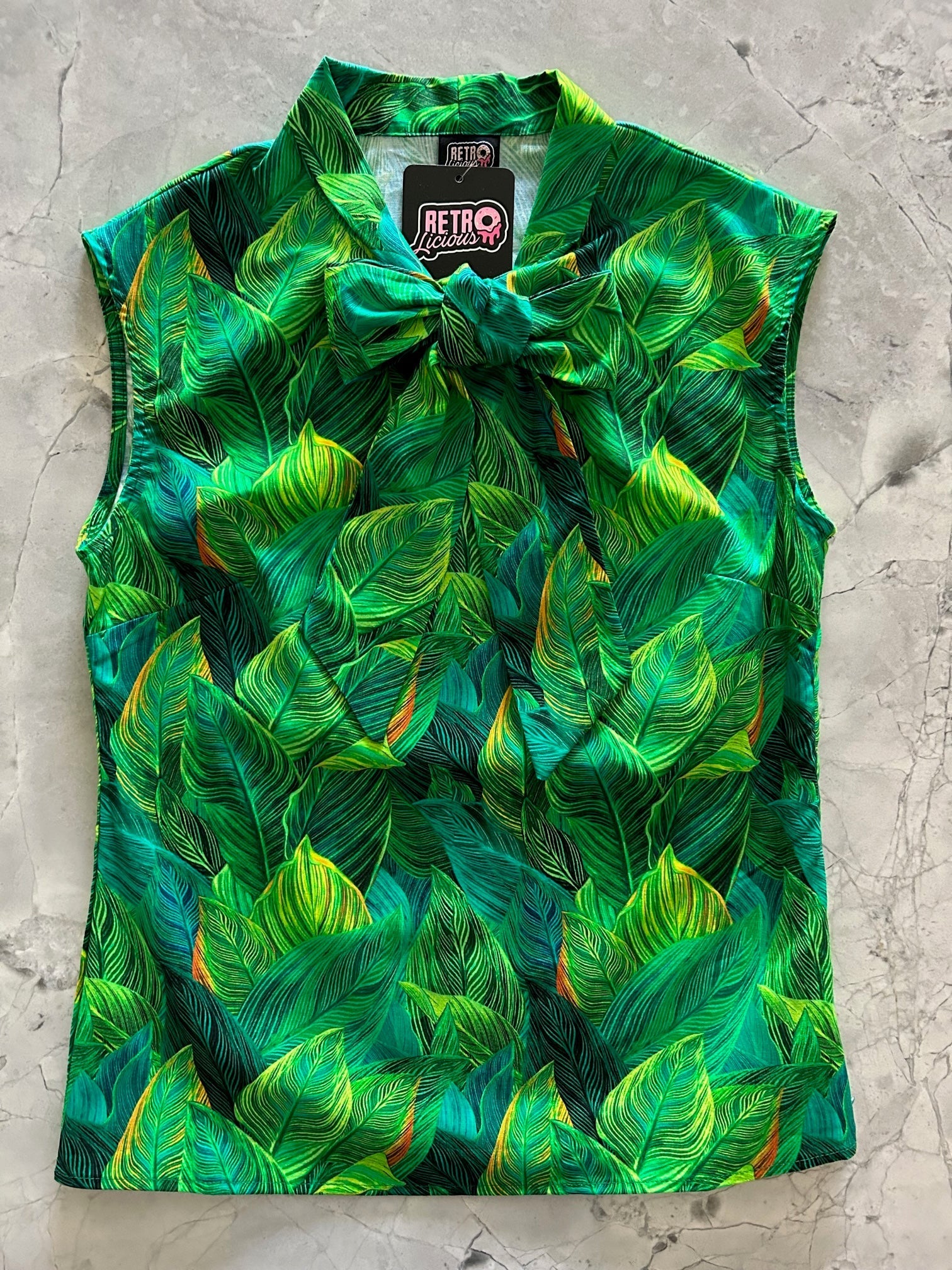 Vintage Style Bow Top in Leaves Print