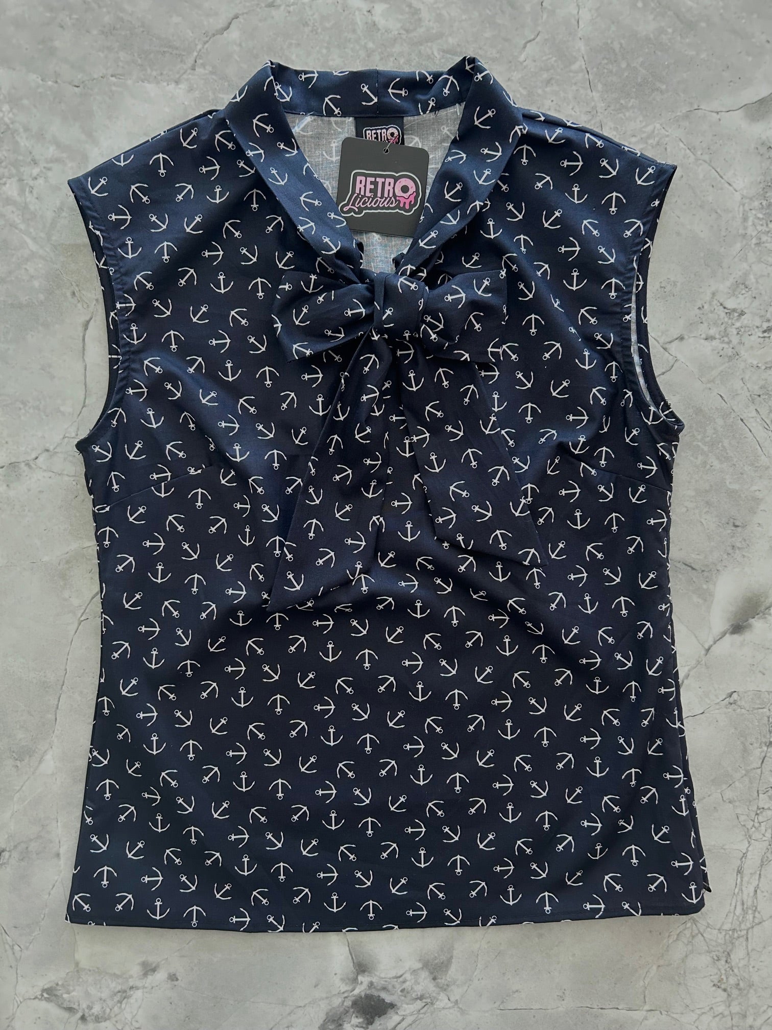 Vintage Style Bow Top in Anchor Print