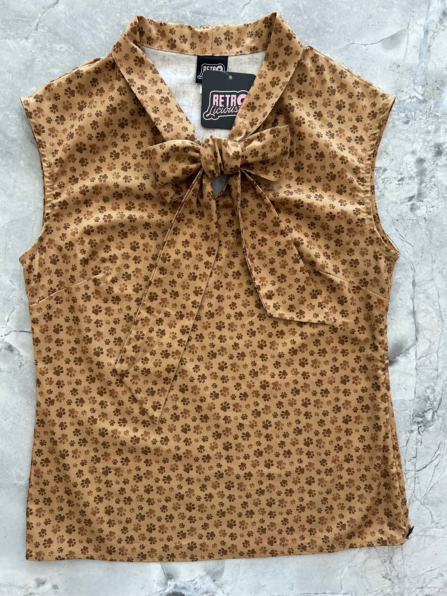 Vintage Style Bow Top in Paw Print