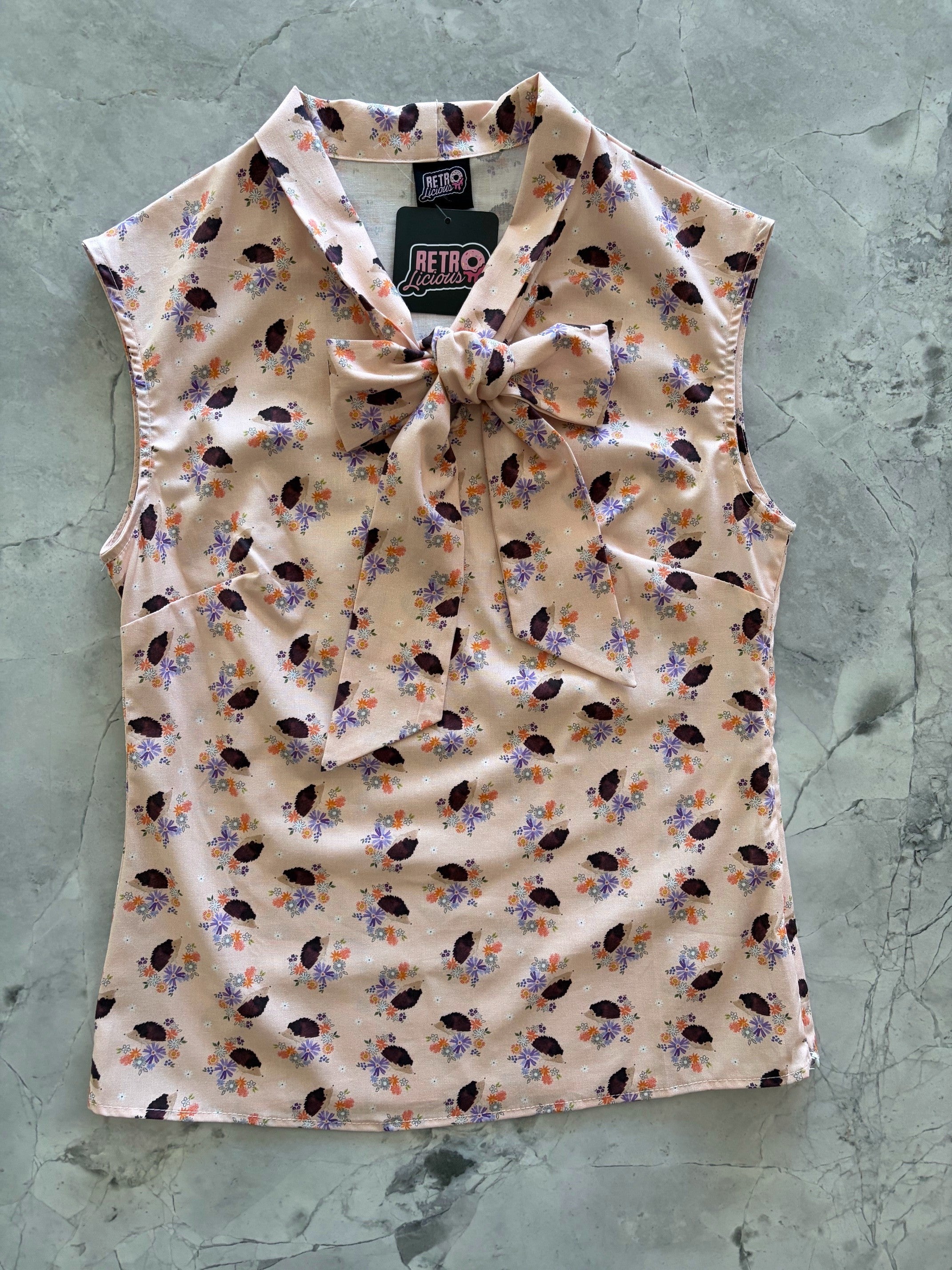 Vintage Style Bow Top in Hedgehog Print