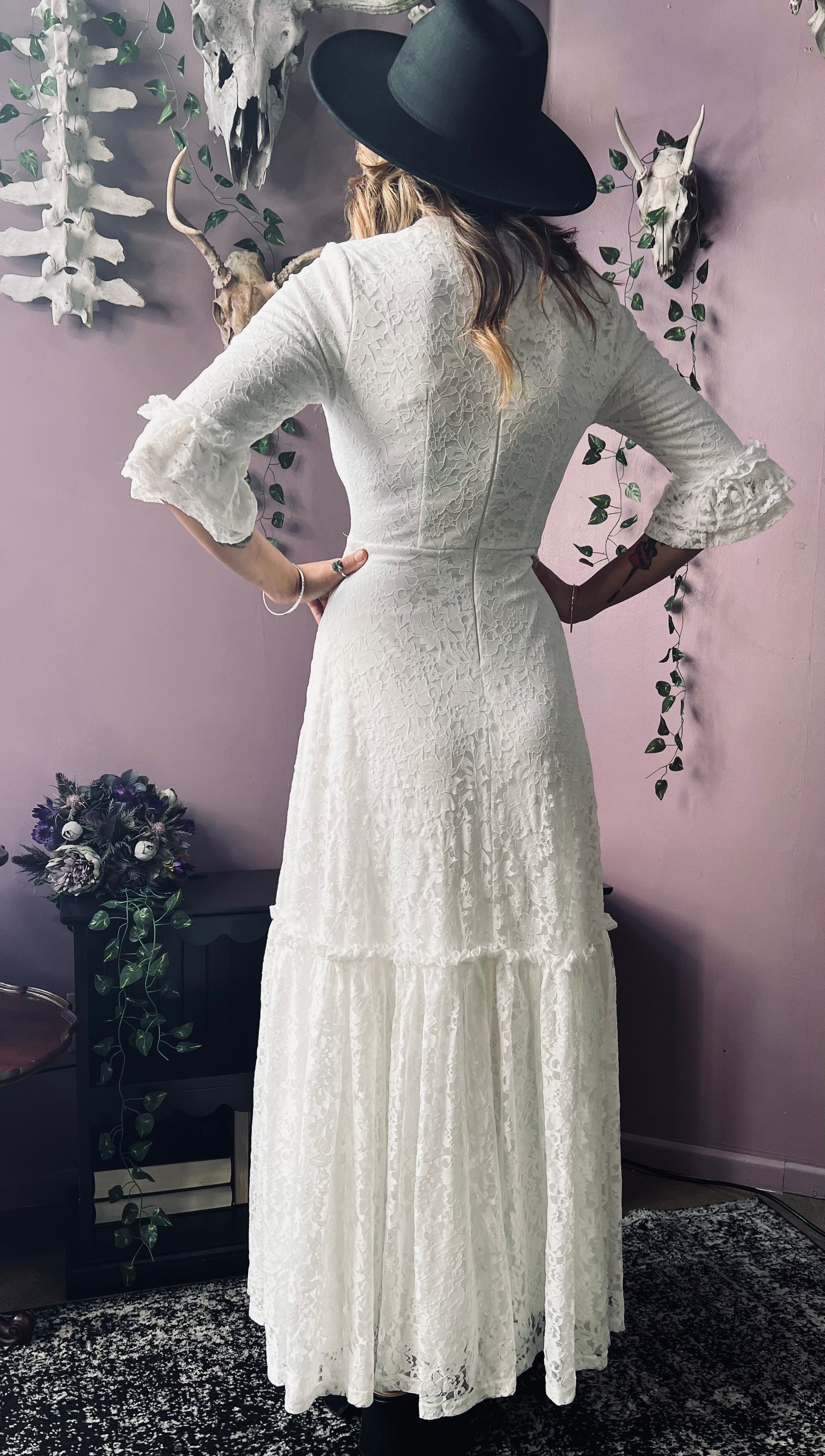 Mina - Ivory Floral Lace Bride of the Vampire Maxi Dress